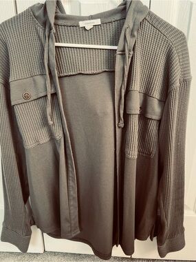 Women’s Modern Hooded Waffle Knit Sweater Jacket - Olive